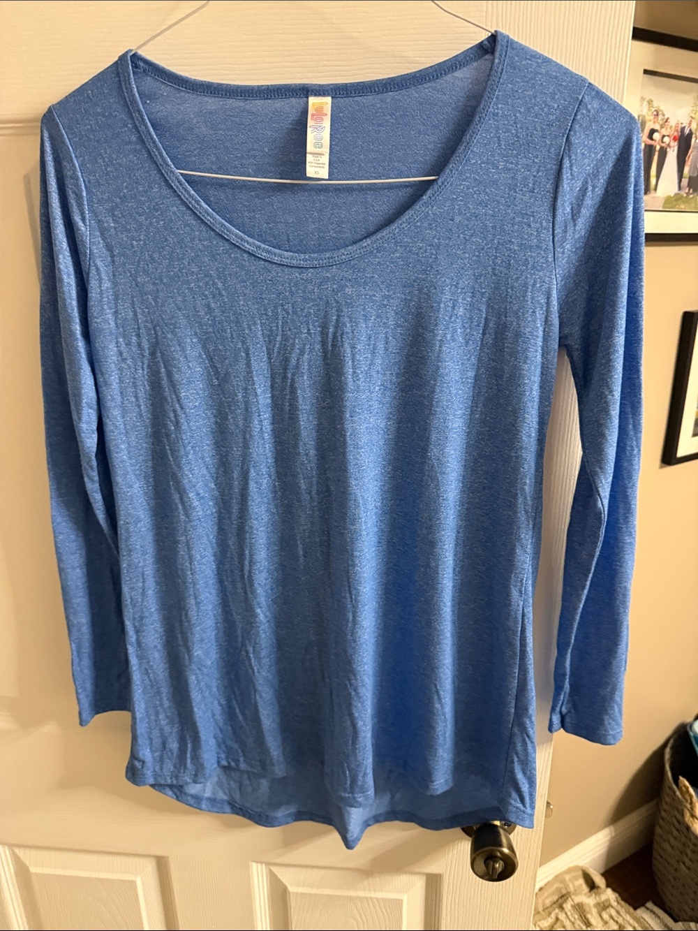 LuLaRoe Heathered Blue Long Sleeve Scoop Neck Top
